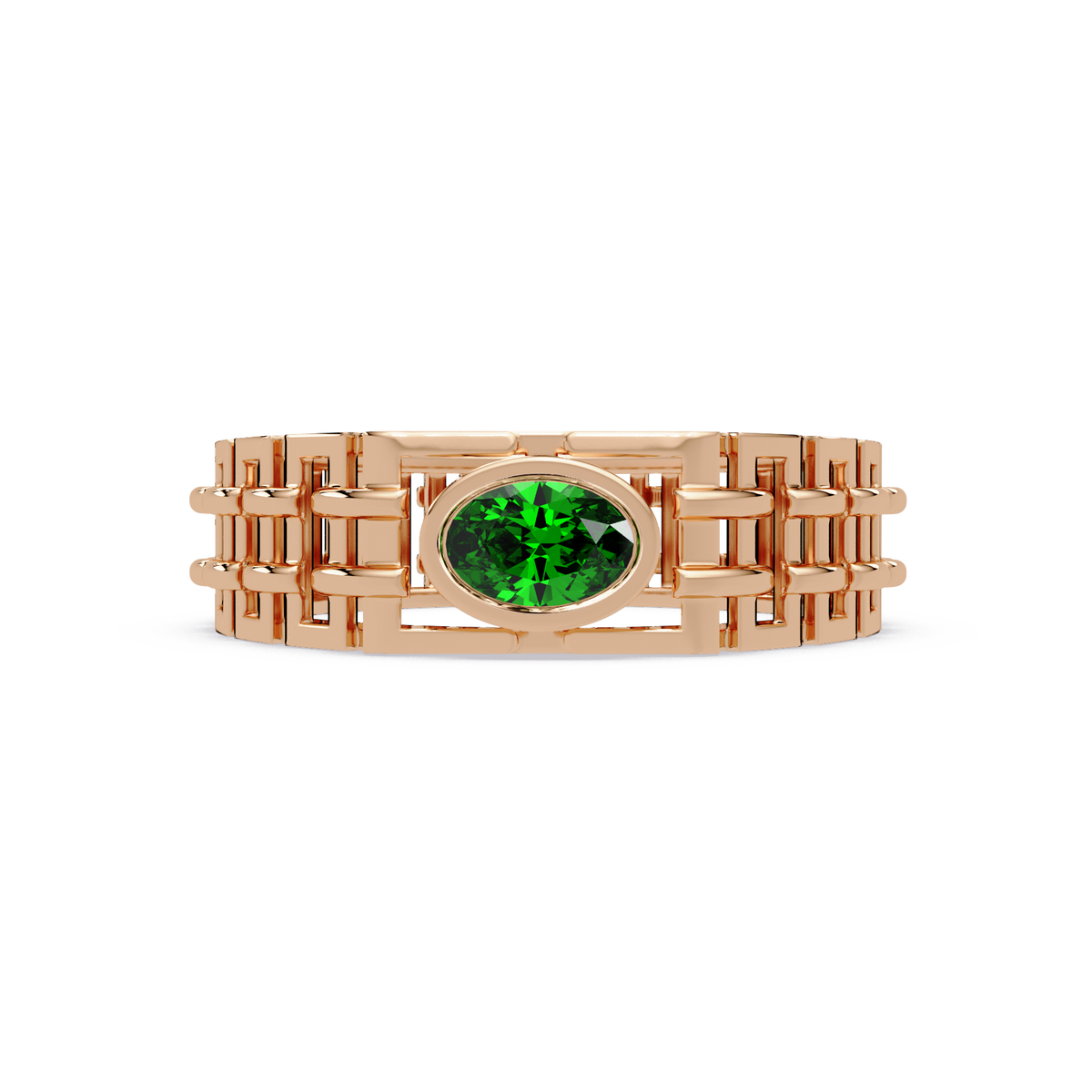 0.4 CTW Oval Woven Geometric Men's Colorstone Ring with Emerald Green in Rose Gold – Lunéa Paris