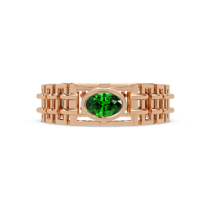 0.4 CTW Oval Woven Geometric Men's Colorstone Ring with Emerald Green in Rose Gold – Lunéa Paris