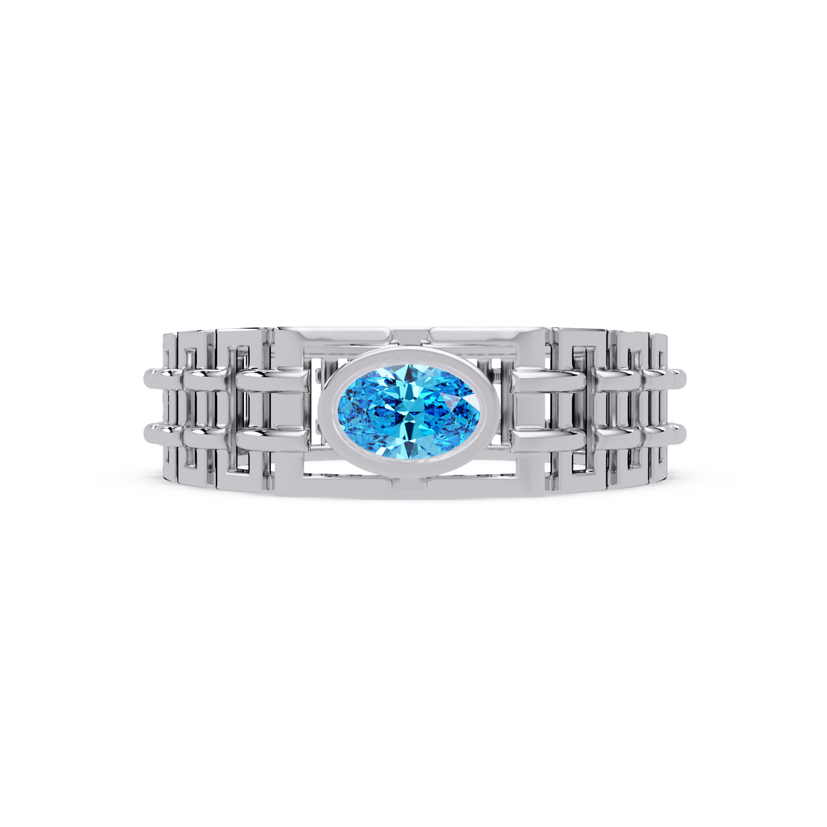 0.4 CTW Oval Woven Geometric Men's Colorstone Ring with Emerald Green in White Gold – Lunéa Paris