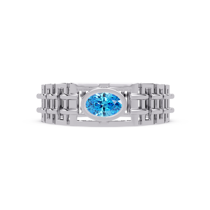 0.4 CTW Oval Woven Geometric Men's Colorstone Ring with Emerald Green in White Gold – Lunéa Paris