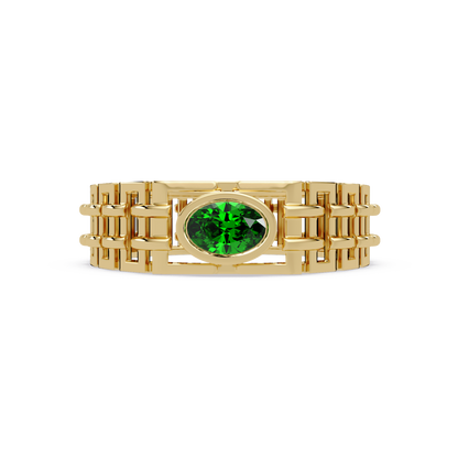 0.4 CTW Oval Woven Geometric Men's Colorstone Ring with Emerald Green in Yellow Gold – Lunéa Paris