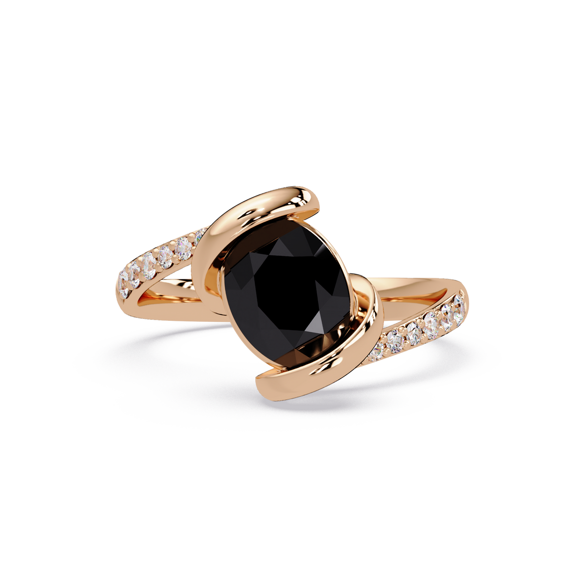 1.5 CTW Oval Sculptural Bypass Pavé Colorstone Ring ON 14K Rose Gold