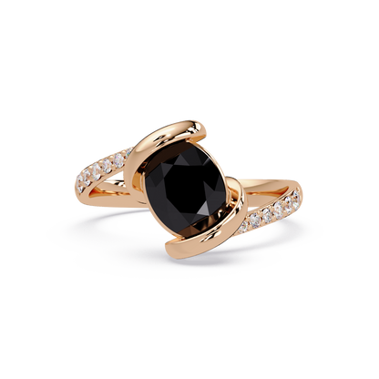 1.5 CTW Oval Sculptural Bypass Pavé Colorstone Ring ON 14K Rose Gold