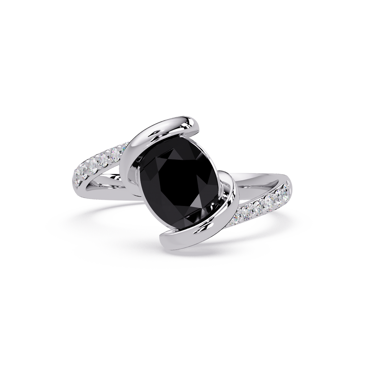 1.5 CTW Oval Sculptural Bypass Pavé Colorstone Ring ON 14K White Gold