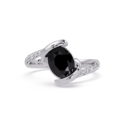 1.5 CTW Oval Sculptural Bypass Pavé Colorstone Ring ON 14K White Gold