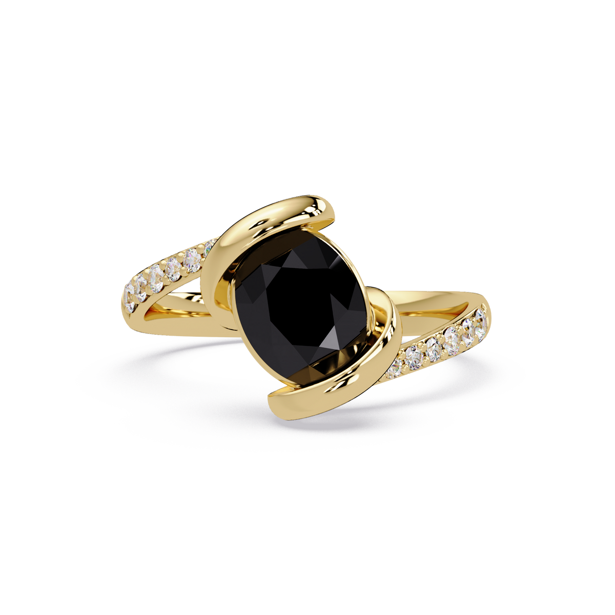 1.5 CTW Oval Sculptural Bypass Pavé Colorstone Ring ON 14K Yellow Gold