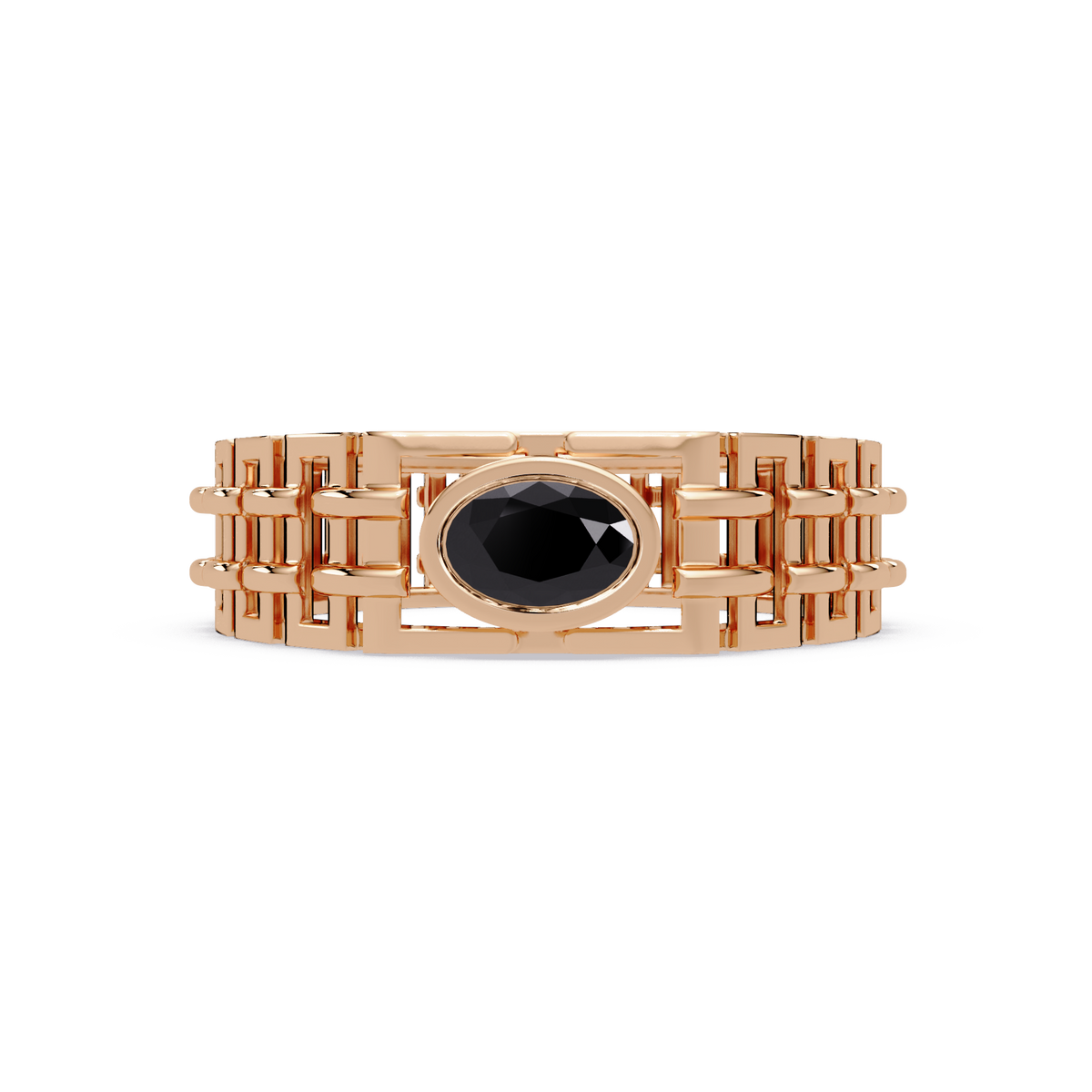 0.4 CTW Oval Woven Geometric Men's Colorstone Ring with Onyx in Rose Gold – Lunéa Paris