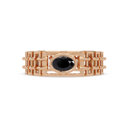 0.4 CTW Oval Woven Geometric Men's Colorstone Ring with Onyx in Rose Gold – Lunéa Paris