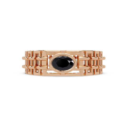 0.4 CTW Oval Woven Geometric Men's Colorstone Ring with Onyx in Rose Gold – Lunéa Paris