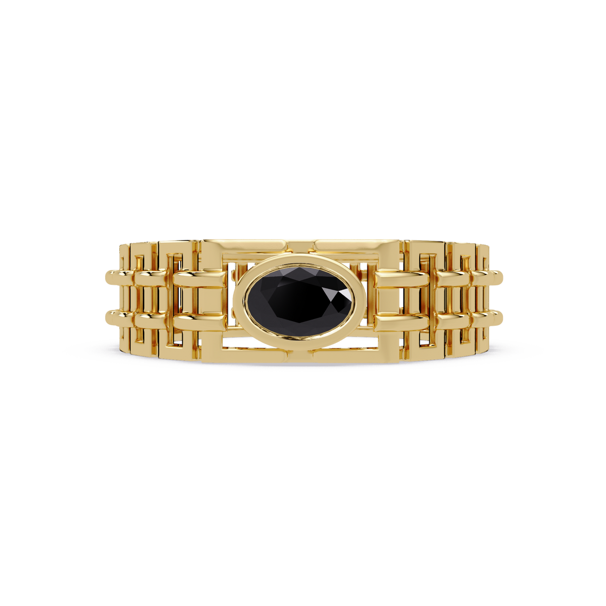 0.4 CTW Oval Woven Geometric Men's Colorstone Ring with Onyx in Yellow Gold – Lunéa Paris
