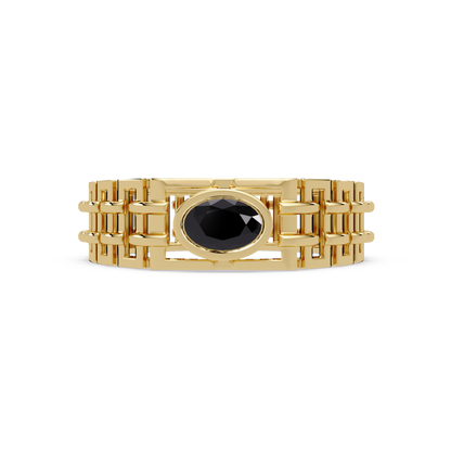 0.4 CTW Oval Woven Geometric Men's Colorstone Ring with Onyx in Yellow Gold – Lunéa Paris