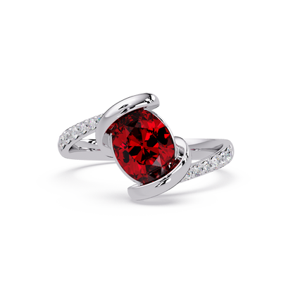 1.5 CTW Oval Sculptural Bypass Pavé Colorstone Ring RR 14K White Gold