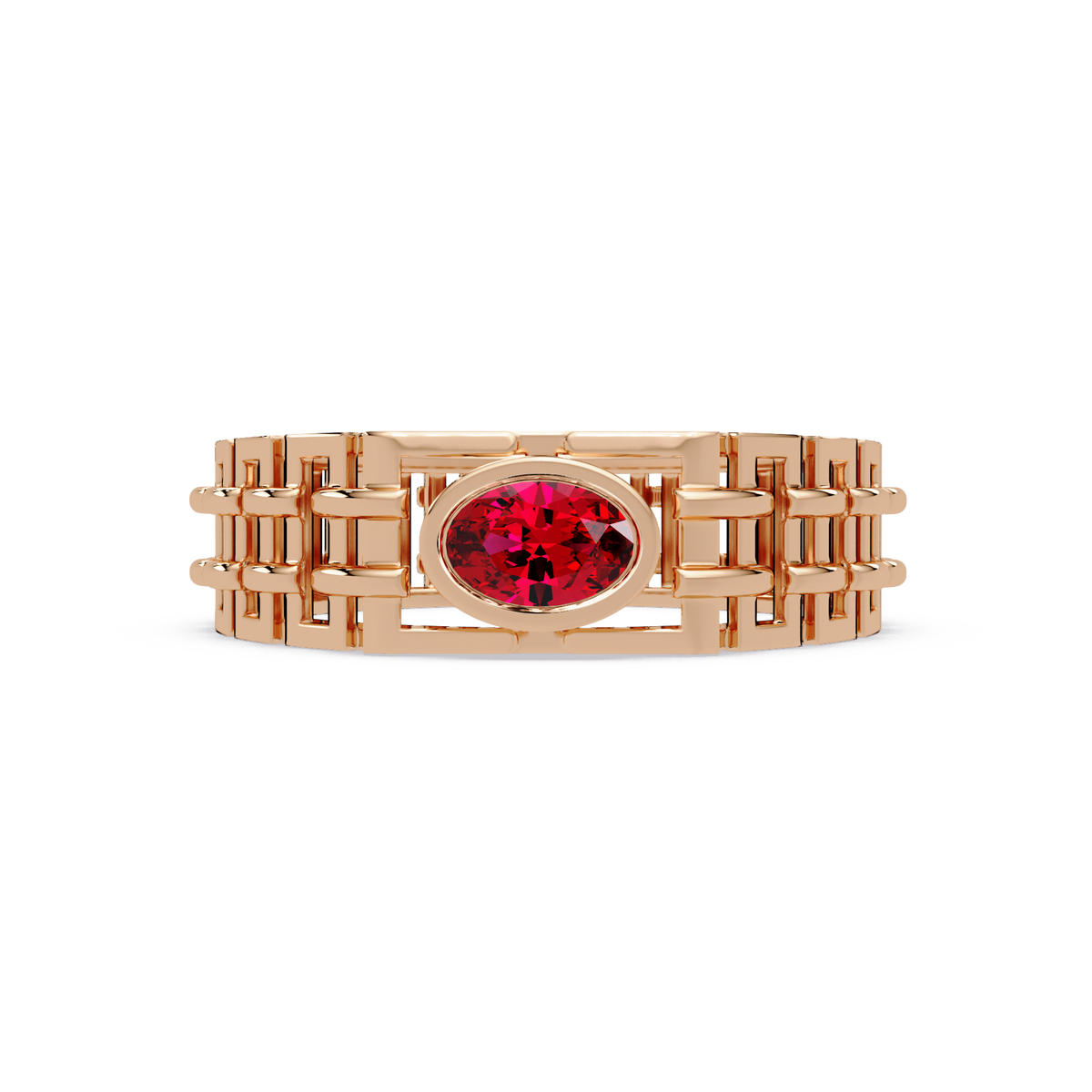 0.4 CTW Oval Woven Geometric Men's Colorstone Ring with Ruby Red in Rose Gold – Lunéa Paris