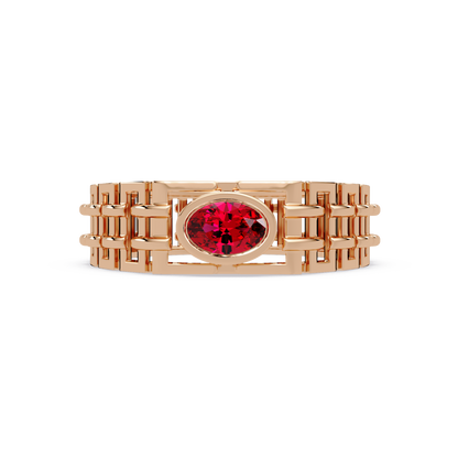 0.4 CTW Oval Woven Geometric Men's Colorstone Ring with Ruby Red in Rose Gold – Lunéa Paris