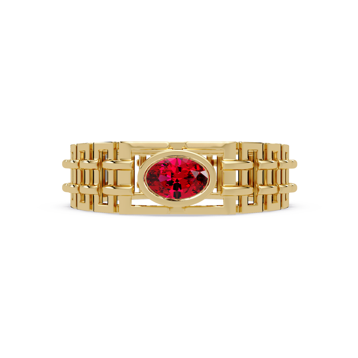 0.4 CTW Oval Woven Geometric Men's Colorstone Ring with Ruby Red in Yellow Gold – Lunéa Paris