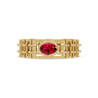 0.4 CTW Oval Woven Geometric Men's Colorstone Ring with Ruby Red in Yellow Gold – Lunéa Paris