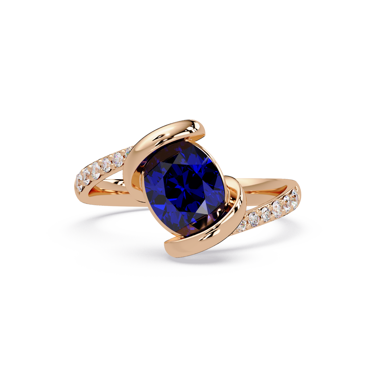 1.5 CTW Oval Sculptural Bypass Pavé Colorstone Ring SB 14K Rose Gold