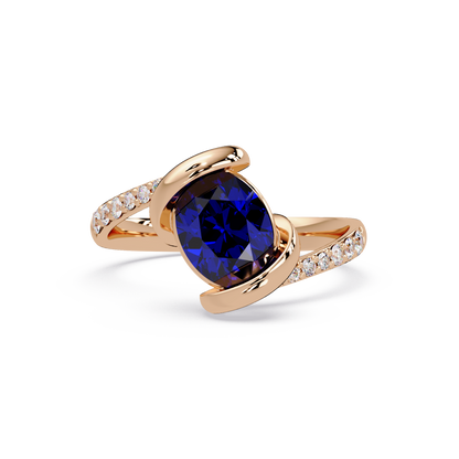 1.5 CTW Oval Sculptural Bypass Pavé Colorstone Ring SB 14K Rose Gold