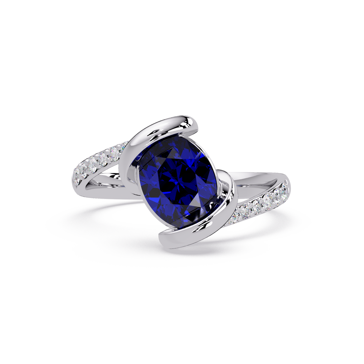 1.5 CTW Oval Sculptural Bypass Pavé Colorstone Ring SB 14K White Gold