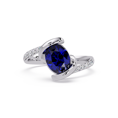 1.5 CTW Oval Sculptural Bypass Pavé Colorstone Ring SB 14K White Gold
