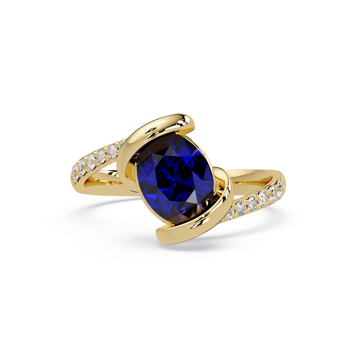 1.5 CTW Oval Sculptural Bypass Pavé Colorstone Ring SB 14K Yellow Gold