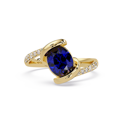 1.5 CTW Oval Sculptural Bypass Pavé Colorstone Ring SB 14K Yellow Gold