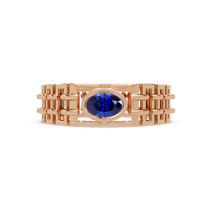 0.4 CTW Oval Woven Geometric Men's Colorstone Ring with Sapphire Blue in Rose Gold – Lunéa Paris