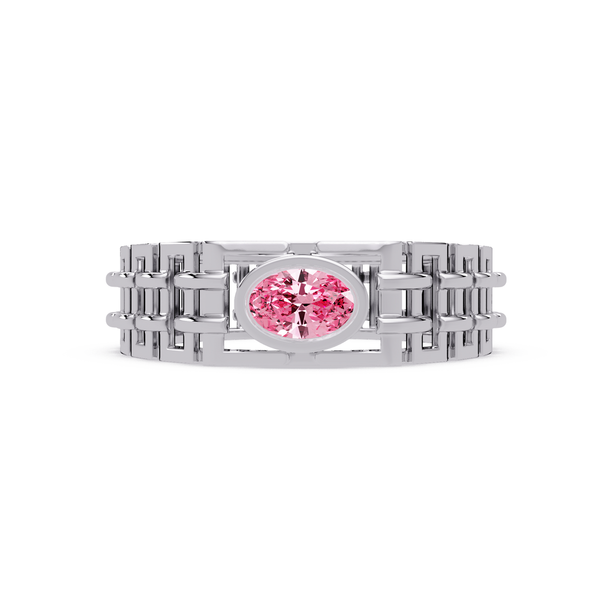 0.4 CTW Oval Woven Geometric Men's Colorstone Ring with Sapphire Blue in White Gold – Lunéa Paris