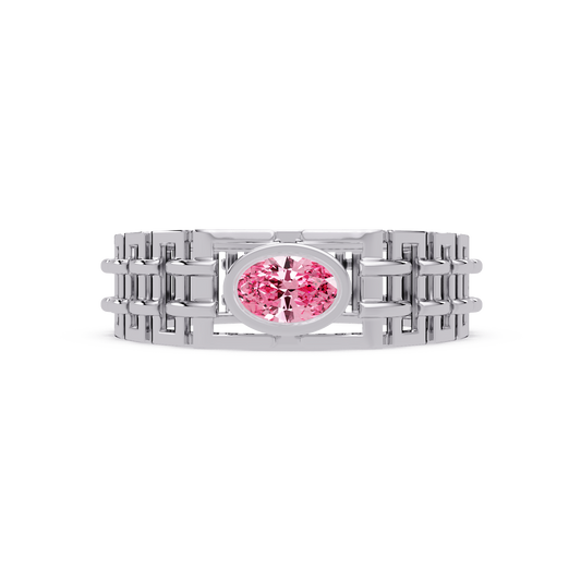 0.4 CTW Oval Woven Geometric Men's Colorstone Ring with Sapphire Blue in White Gold – Lunéa Paris