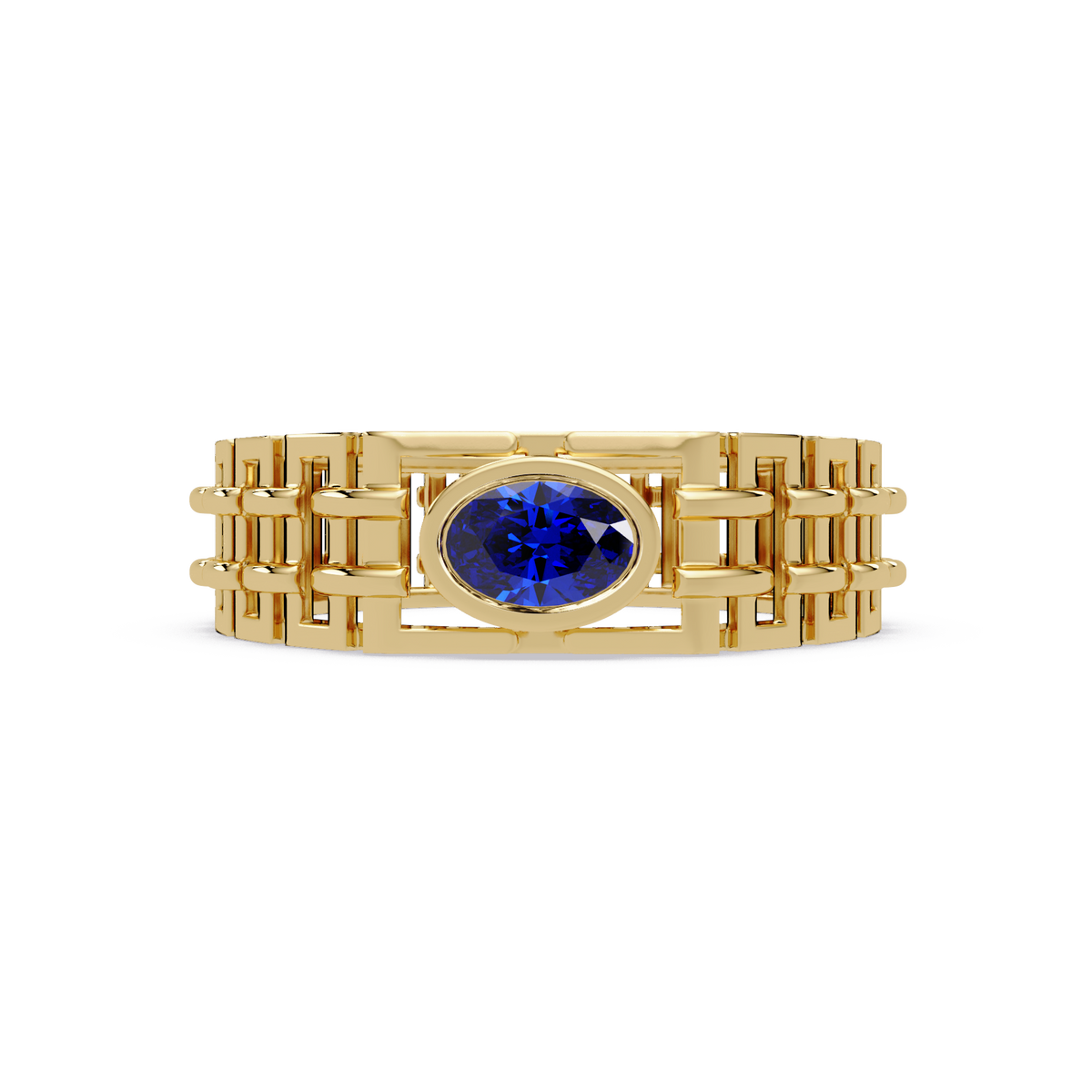 0.4 CTW Oval Woven Geometric Men's Colorstone Ring with Sapphire Blue in Yellow Gold – Lunéa Paris