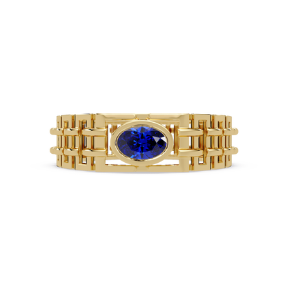 0.4 CTW Oval Woven Geometric Men's Colorstone Ring with Sapphire Blue in Yellow Gold – Lunéa Paris
