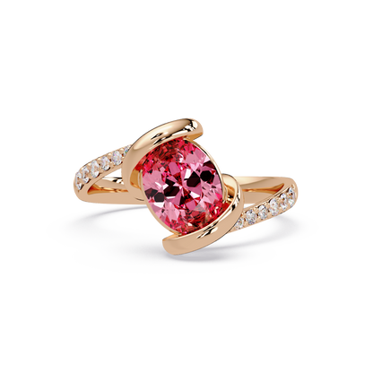 1.5 CTW Oval Sculptural Bypass Pavé Colorstone Ring TP 14K Rose Gold