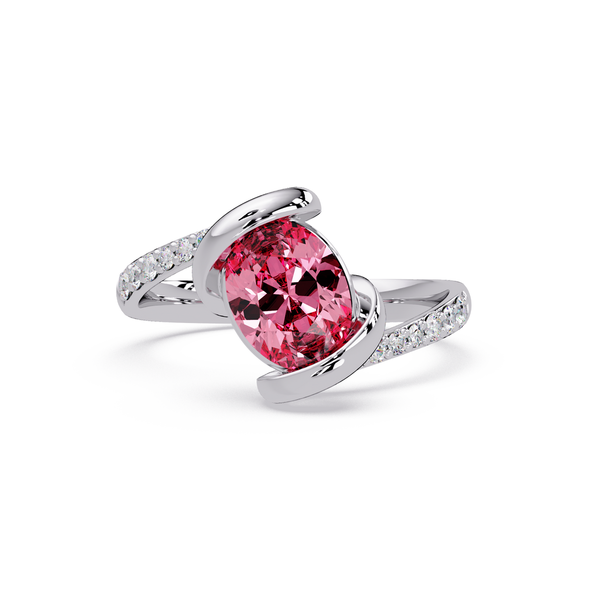 1.5 CTW Oval Sculptural Bypass Pavé Colorstone Ring TP 14K White Gold