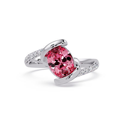 1.5 CTW Oval Sculptural Bypass Pavé Colorstone Ring TP 14K White Gold
