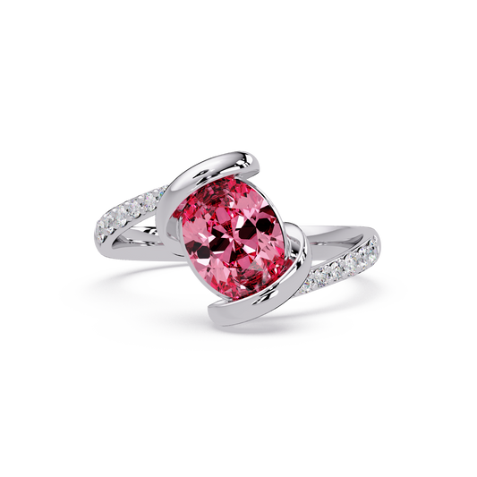 1.5 CTW Oval Sculptural Bypass Pavé Colorstone Ring TP 14K White Gold