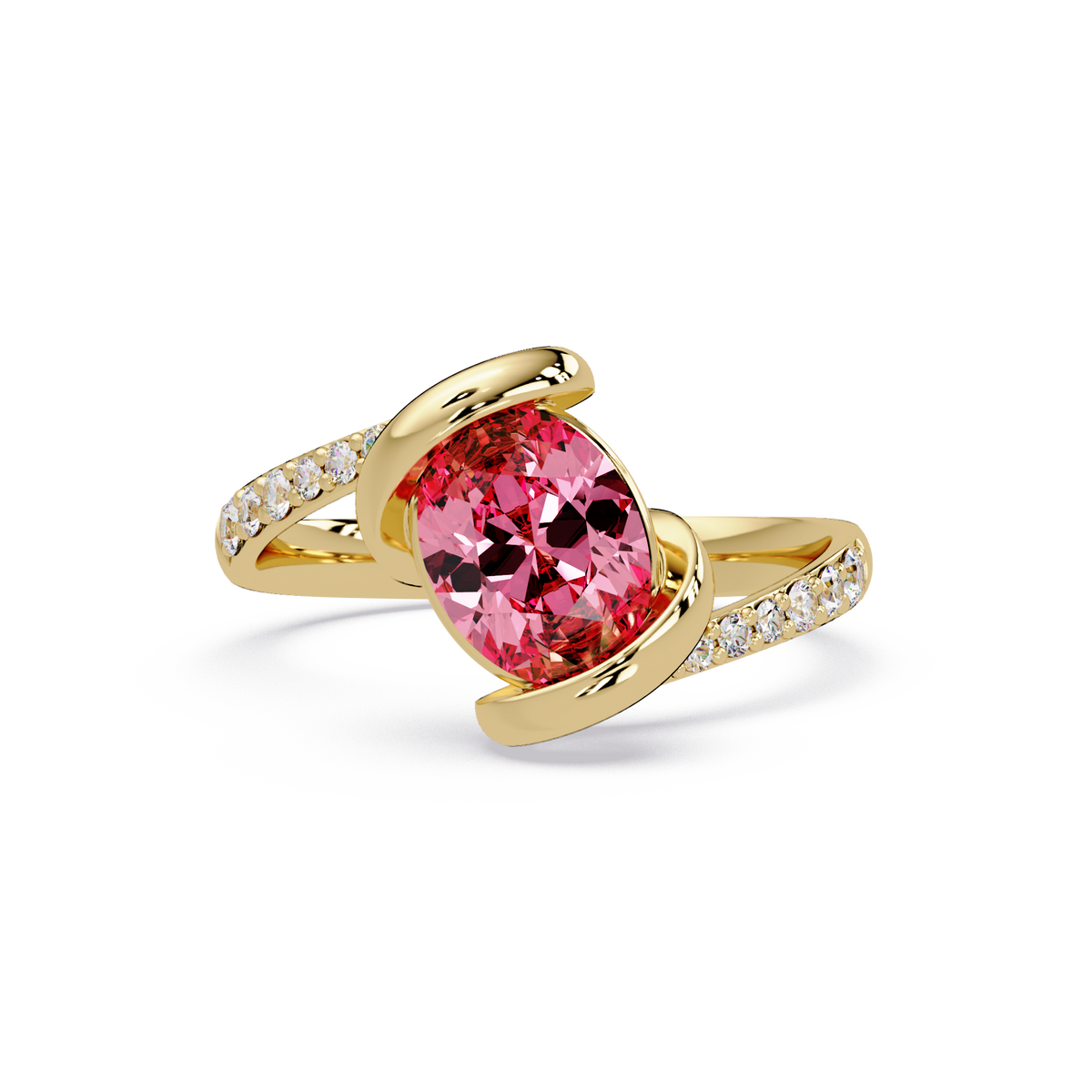 1.5 CTW Oval Sculptural Bypass Pavé Colorstone Ring TP 14K Yellow Gold