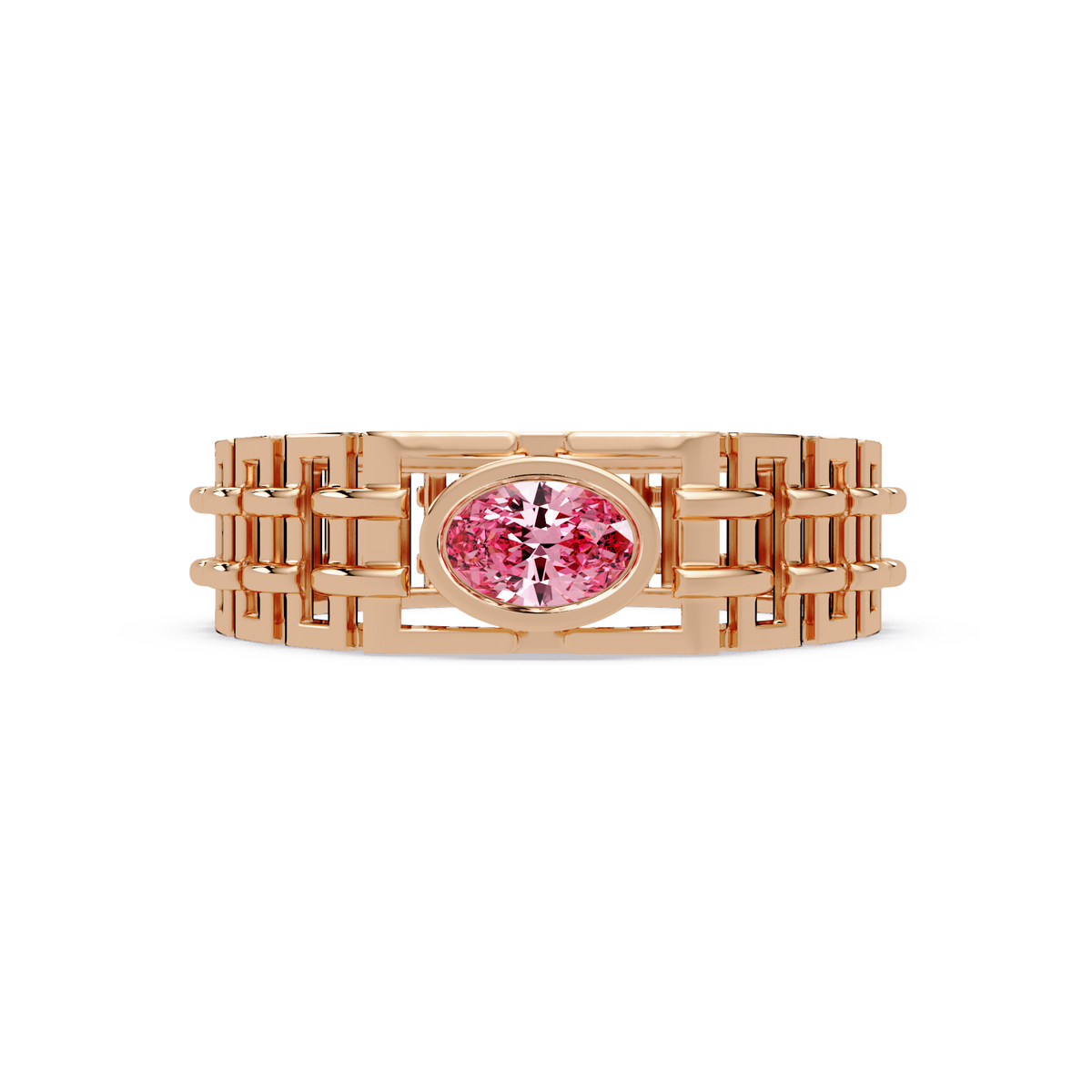 0.4 CTW Oval Woven Geometric Men's Colorstone Ring with Tourmaline Pink in Rose Gold – Lunéa Paris