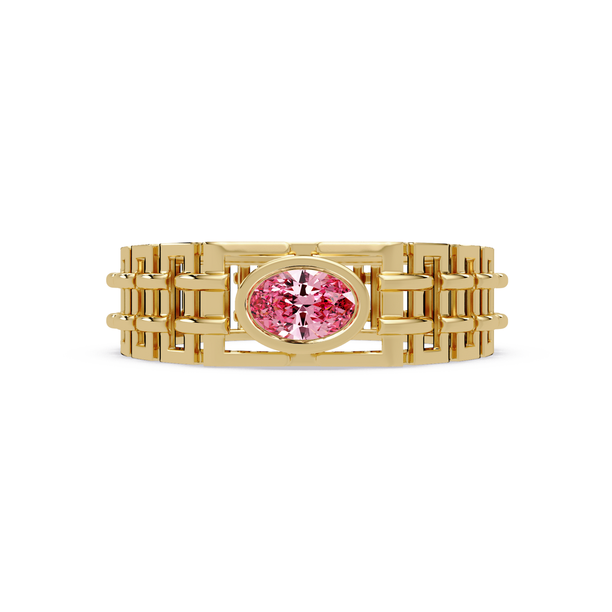 0.4 CTW Oval Woven Geometric Men's Colorstone Ring with Tourmaline Pink in Yellow Gold – Lunéa Paris