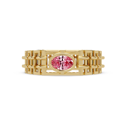 0.4 CTW Oval Woven Geometric Men's Colorstone Ring with Tourmaline Pink in Yellow Gold – Lunéa Paris