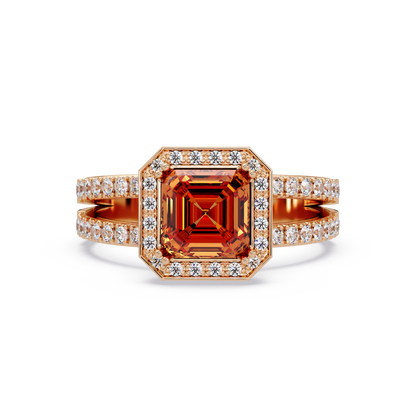 2.5 CTW Emerald-Cut Double-Halo Pavé Colorstone Ring CT Rose Gold
