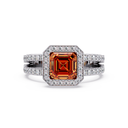 2.5 CTW Emerald-Cut Double-Halo Pavé Colorstone Ring CT White Gold