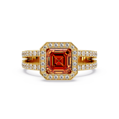 2.5 CTW Emerald-Cut Double-Halo Pavé Colorstone Ring CT Yellow Gold