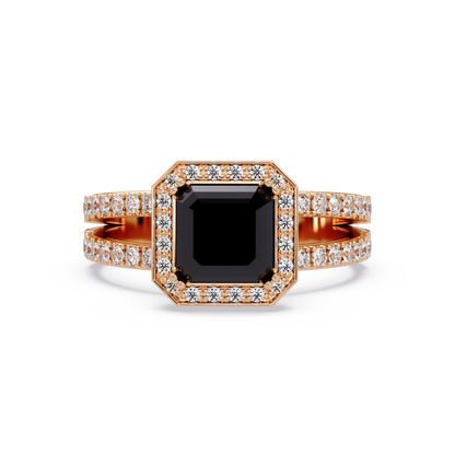 2.5 CTW Emerald-Cut Double-Halo Pavé Colorstone Ring ON Rose Gold