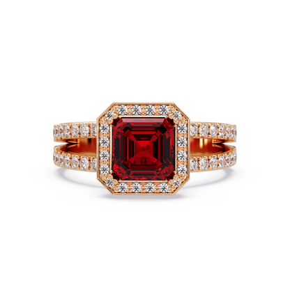 2.5 CTW Emerald-Cut Double-Halo Pavé Colorstone Ring RR Rose Gold