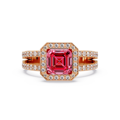 2.5 CTW Emerald-Cut Double-Halo Pavé Colorstone Ring TP Rose Gold