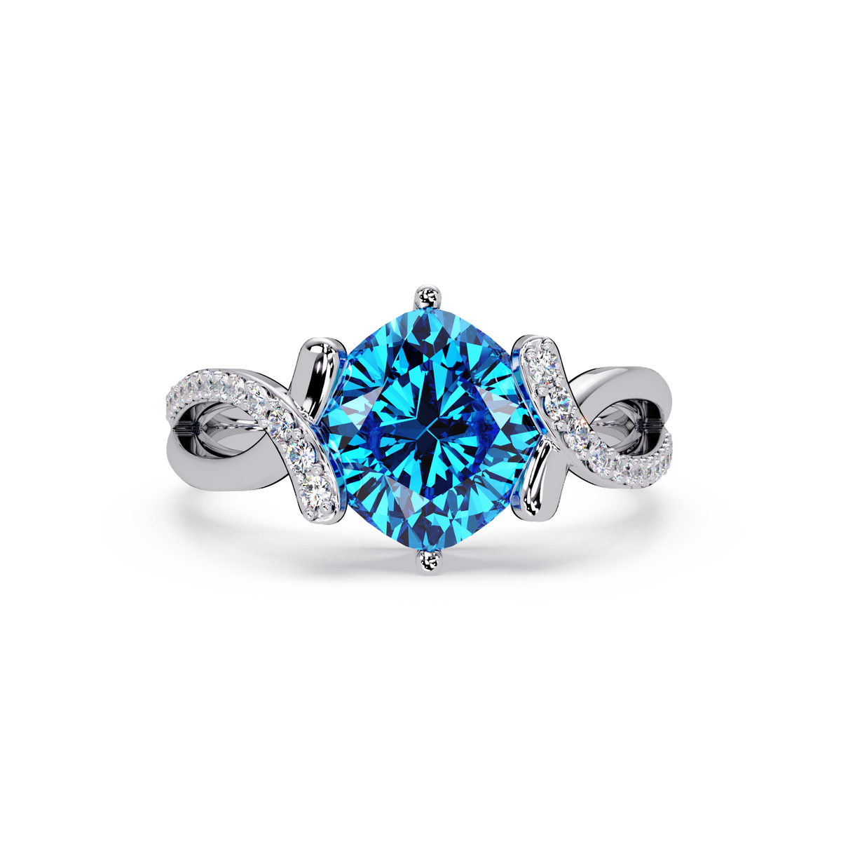 3.9 CTW Cushion Infinity Pavé Colorstone Ring AB White Gold