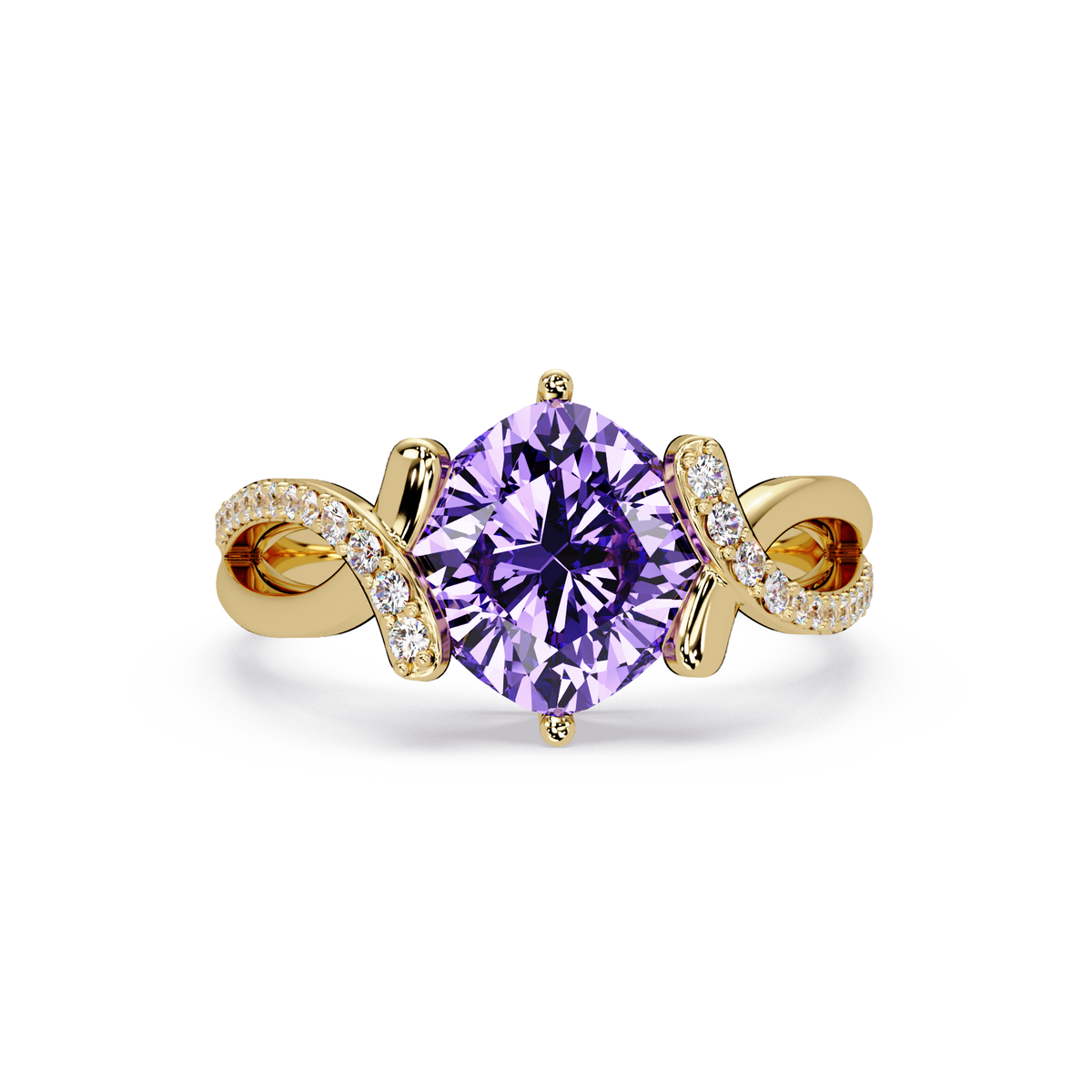 3.9 CTW Cushion Infinity Pavé Colorstone Ring AP Yellow Gold