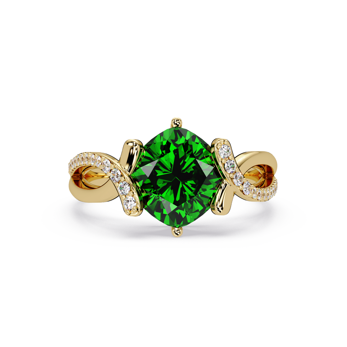 3.9 CTW Cushion Infinity Pavé Colorstone Ring EG Yellow Gold