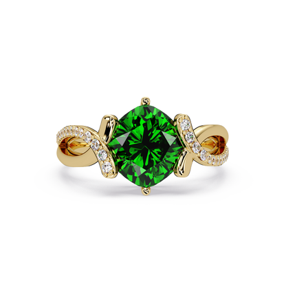 3.9 CTW Cushion Infinity Pavé Colorstone Ring EG Yellow Gold