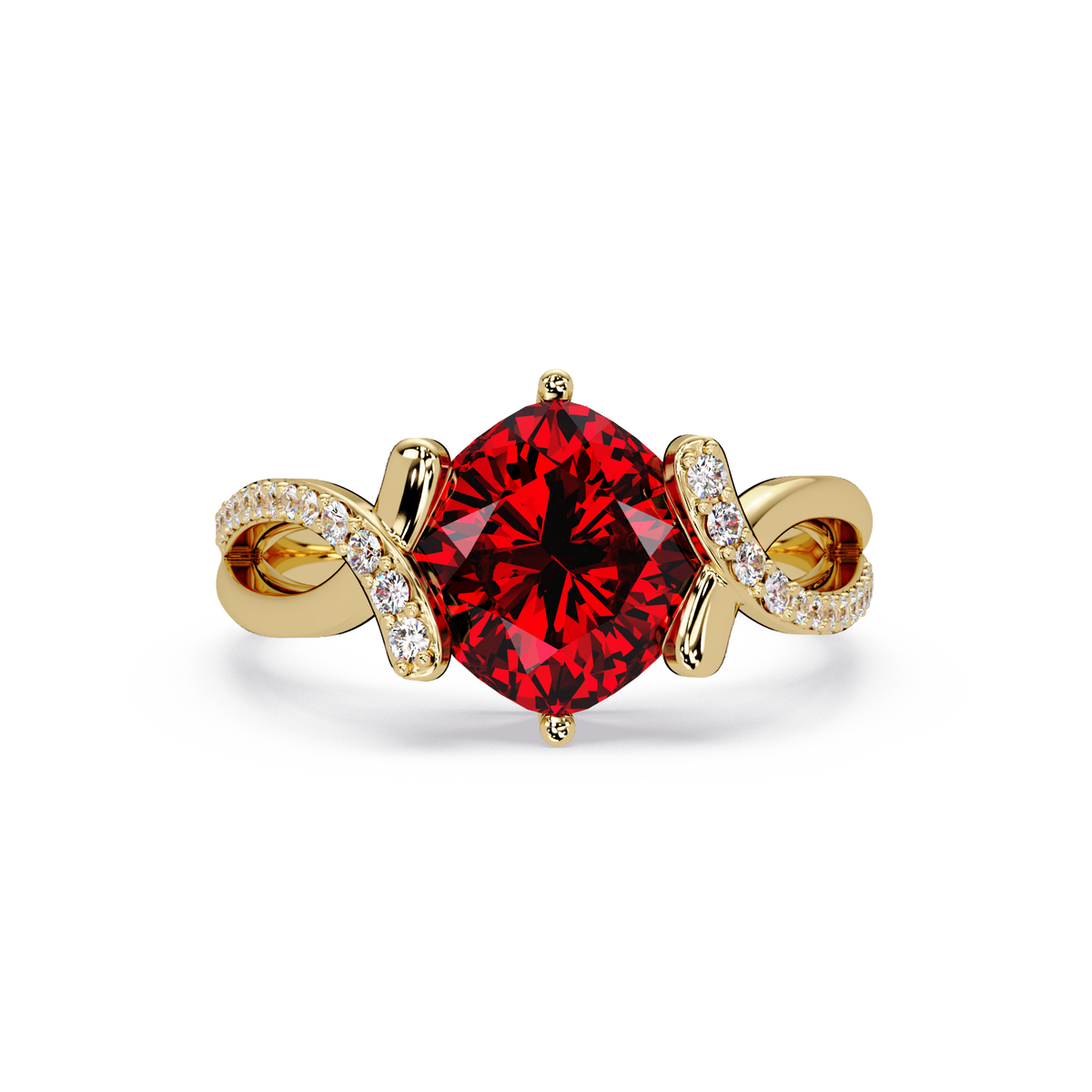 3.9 CTW Cushion Infinity Pavé Colorstone Ring RR Yellow Gold